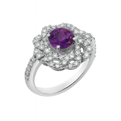 Amethyst Round-Cut Birthstone Gold Ring