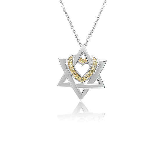 Golden Radiance Star of David Heart Pendant