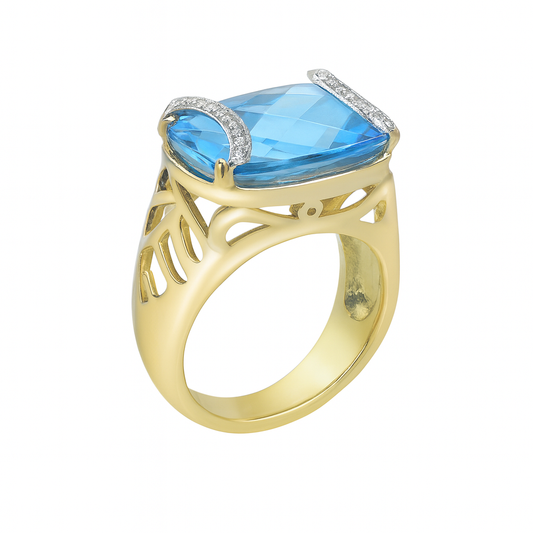 Blue Topaz Cushion-Cut Birthstone Gold Ring