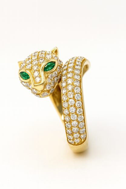 Panther Style Round and Marquise-Cut Yellow Gold Ring