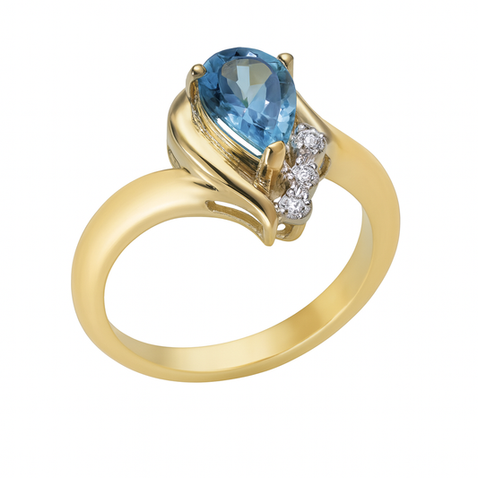 Blue Pear-Shaped Birthstone Gold Ring