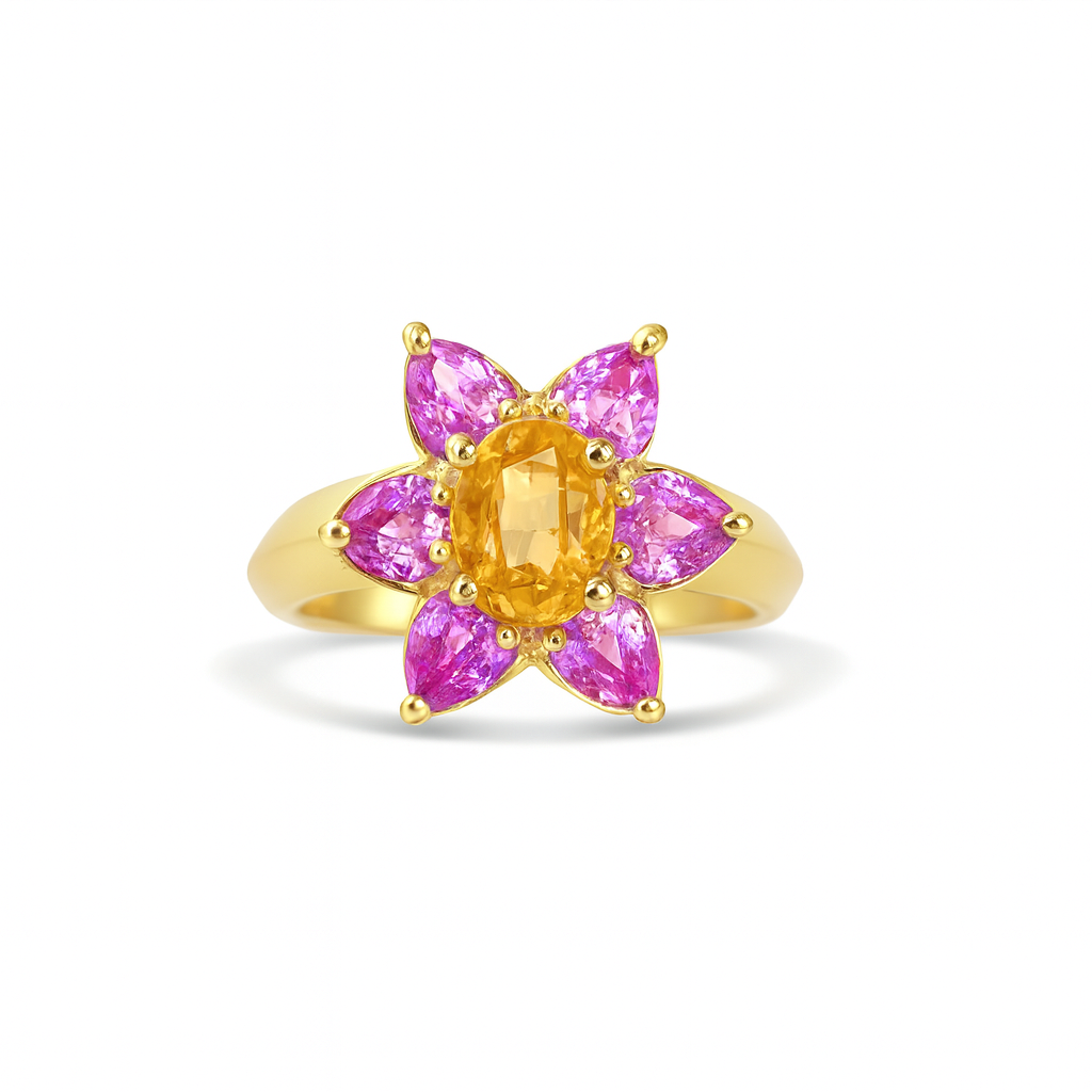Floral-Design Center Orange Oval-Cut Gemstone Birthstone Ring
