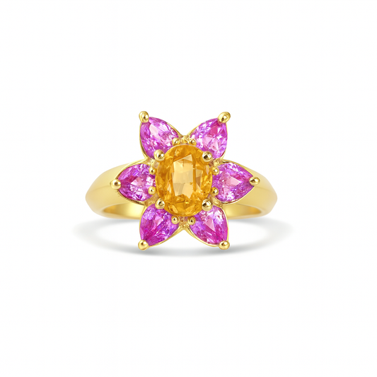 Floral-Design Center Orange Oval-Cut Gemstone Birthstone Ring