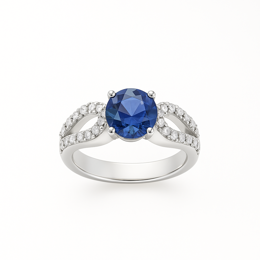 Blue Round-Cut White Gold Ring