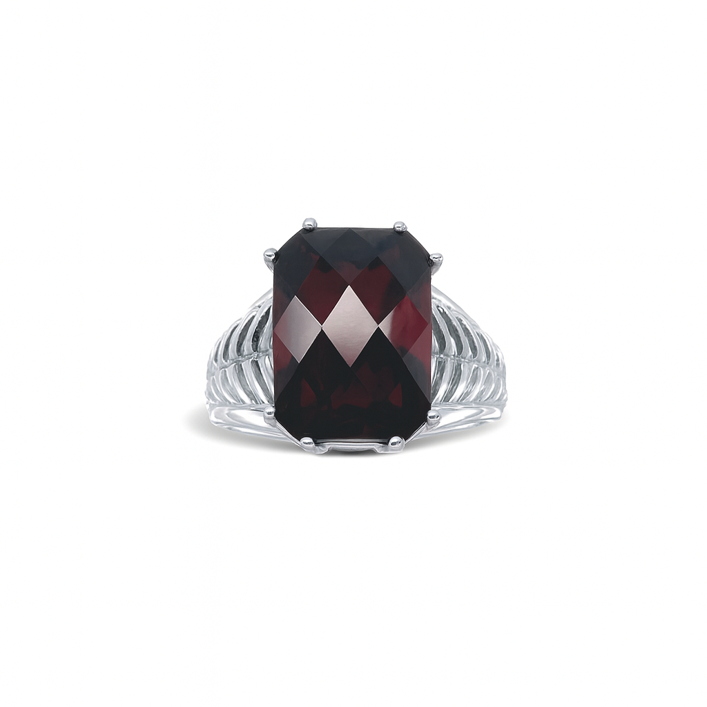 Garnet Emerald-Cut Birthstone Gold Ring