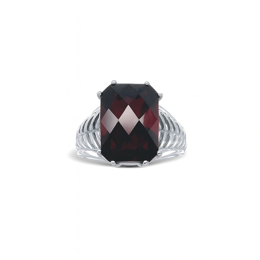 Garnet Emerald-Cut Birthstone Gold Ring