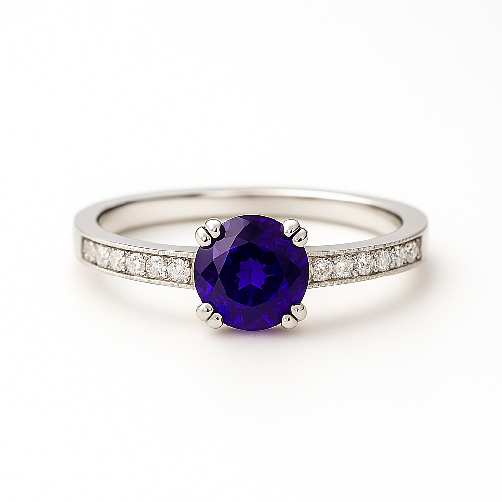 Purple Round-Cut White Gold Ring