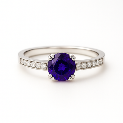 Purple Round-Cut White Gold Ring
