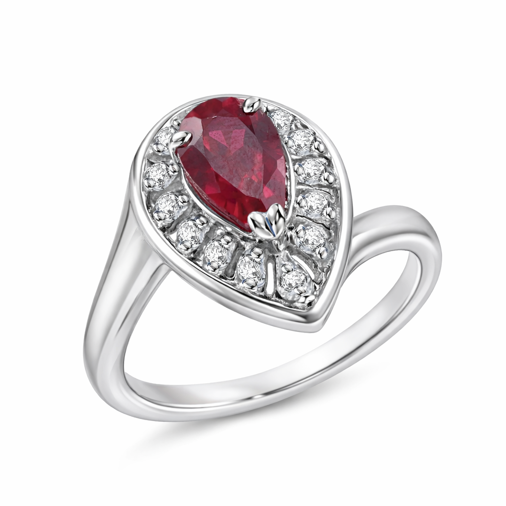 Pink Ruby Grace Pear Birthstone Gold Ring