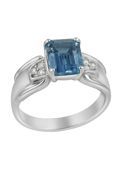 Blue Topaz Rectangular-Cut Birthstone Gold Ring