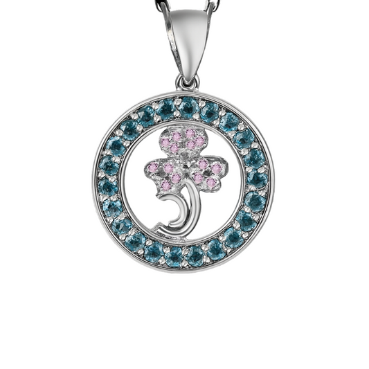 Circular-Design Round-Cut Gemstones White Gold Pendant