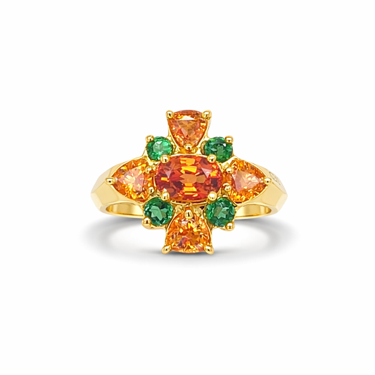 Tsavorite & Spessartite Garnet Birthstone Gold Ring