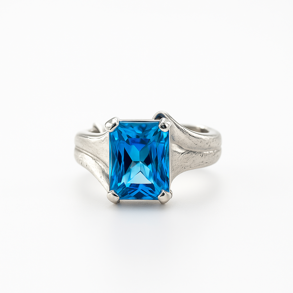 Blue Topaz Emerald-Cut White Gold Ring