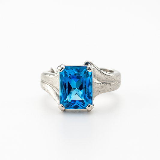 Blue Topaz Emerald-Cut White Gold Ring