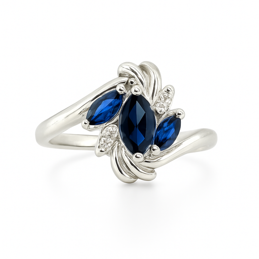 Blue Sapphire Marquise Cut Birthstone Gold Ring