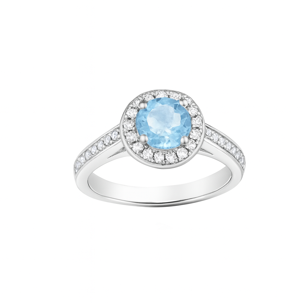 Blue Round-Cut Topaz Birthstone Gold Ring