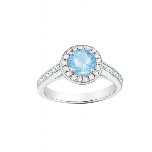 Blue Round-Cut Topaz Birthstone Gold Ring
