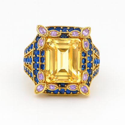 Yellow Emerald-Cut Birthstone Ring