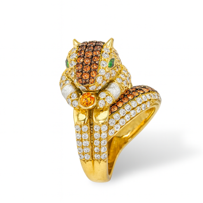Squirrel Style Round-Cut Gemstones Yellow Gold Ring