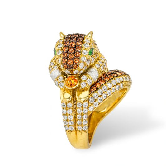 Squirrel Style Round-Cut Gemstones Yellow Gold Ring
