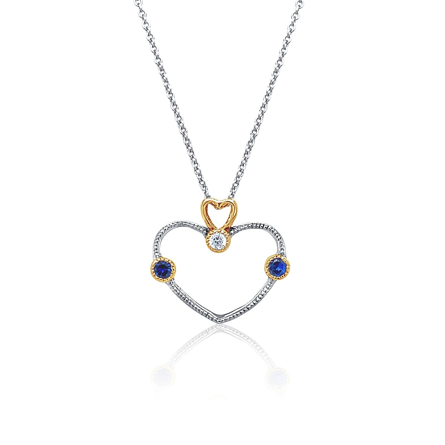 Sapphire & Diamond Open Heart Two-Tone Pendant