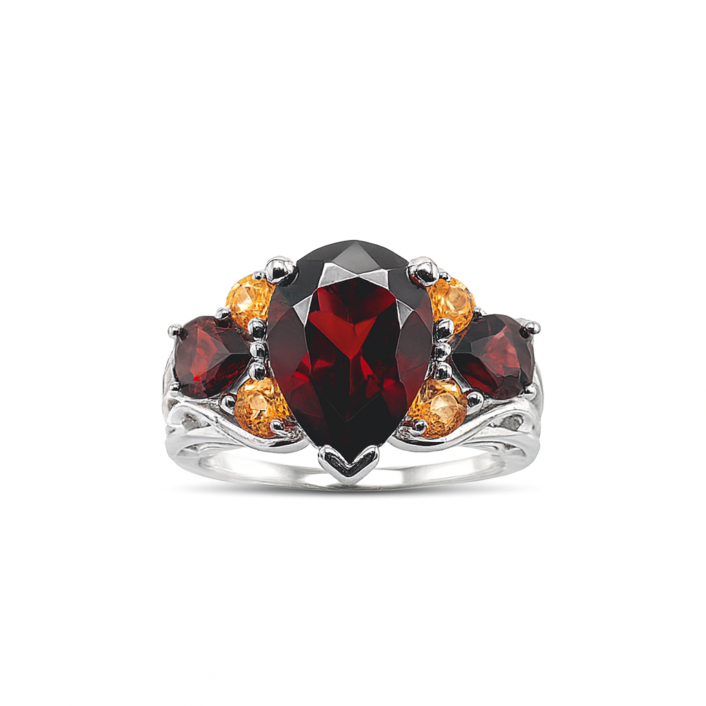 Garnet Pear-Cut Birthstone Gold Ring