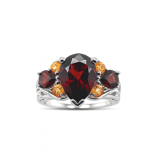Garnet Pear-Cut Birthstone Gold Ring