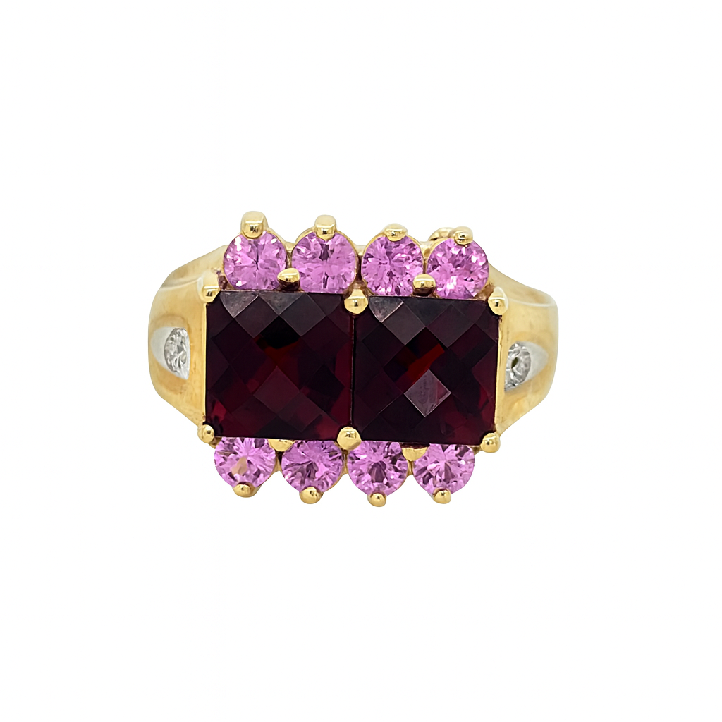 Garnet Cushion-Cut & Pink Birthstone Gold Ring