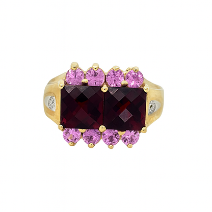 Garnet Cushion-Cut & Pink Birthstone Gold Ring