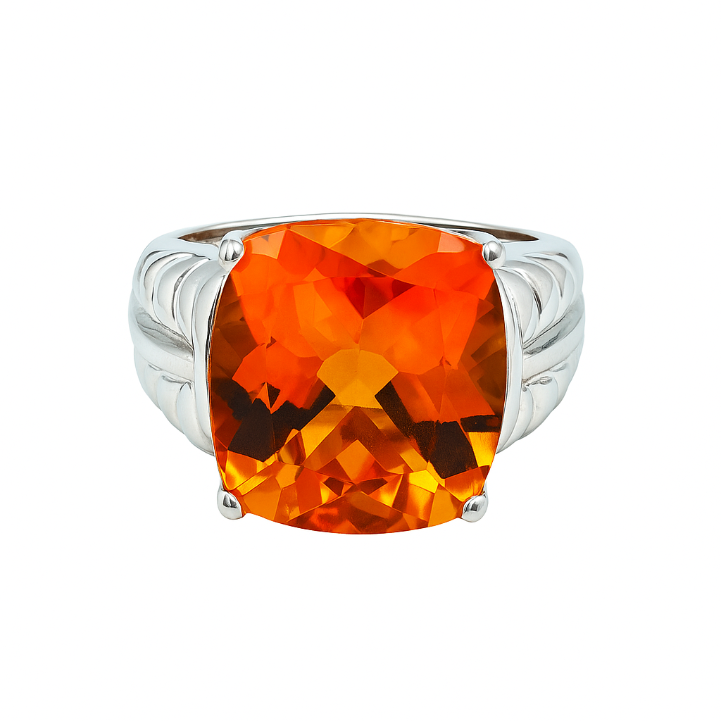 Citrine Cushion-Cut White Gold Ring