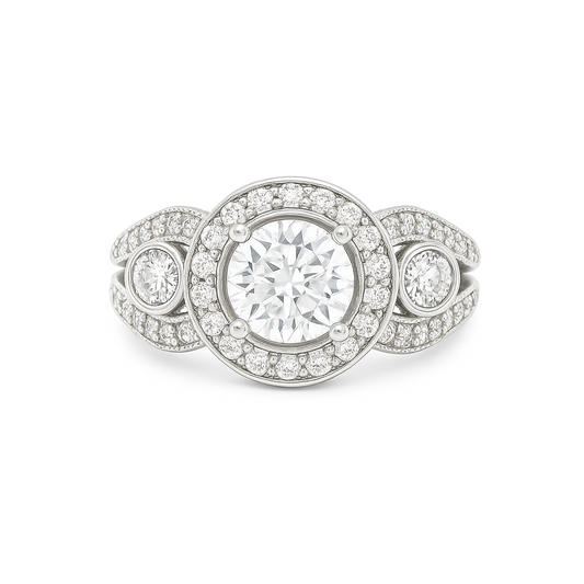 Brilliant Round-Cut Engagement Gold Ring