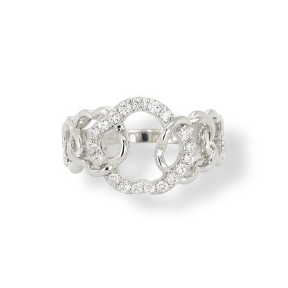 Interlock Circle-Cut Design White Gold Ring