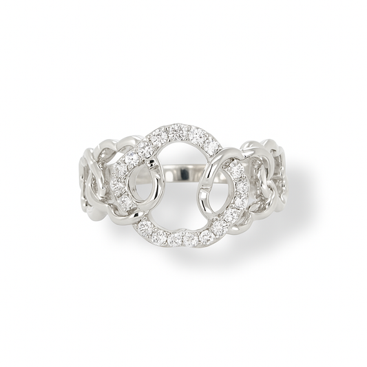Interlock Circle-Cut Design White Gold Ring