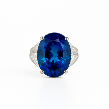 London Blue Topaz Oval-Cut White Gold Ring