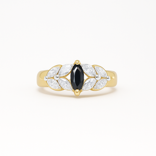 Midnight Sapphire Marquise-Cut Yellow Gold Ring