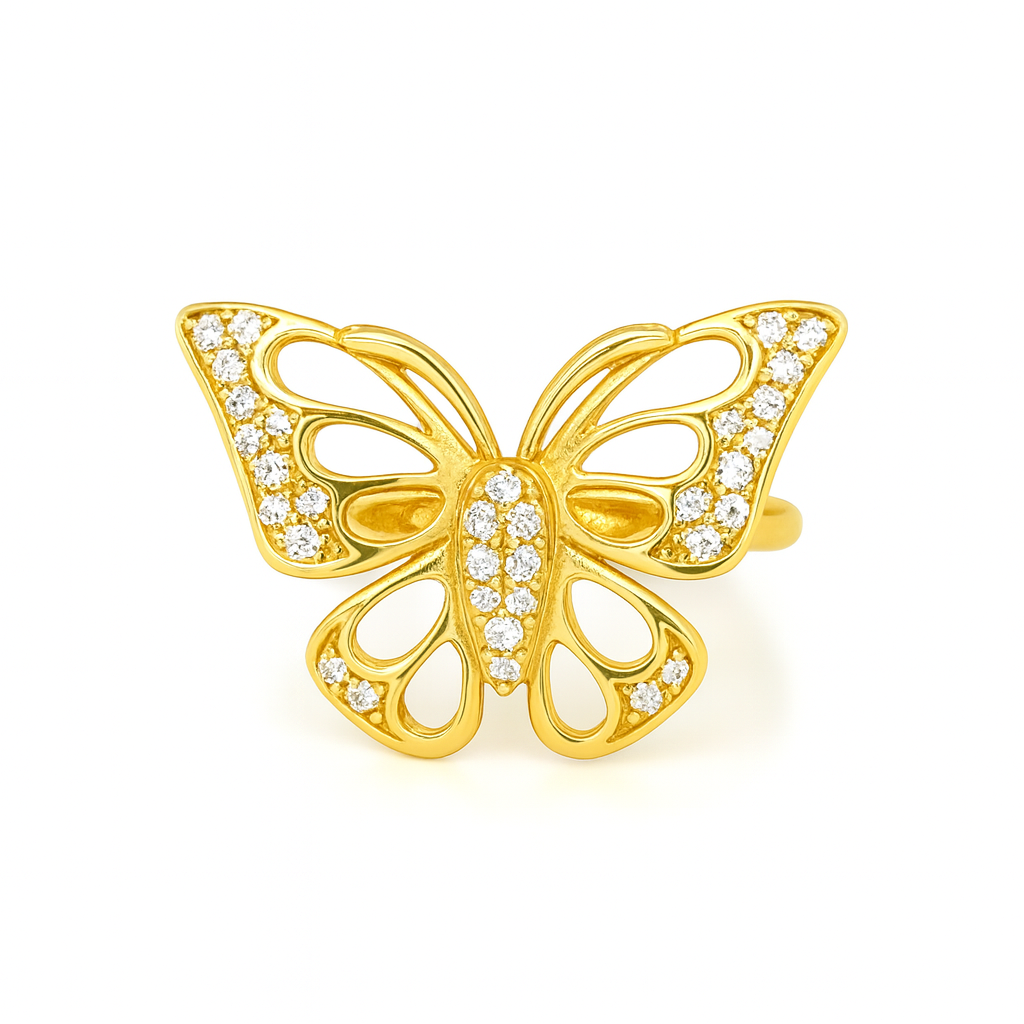 Butterfly Style Round-Cut Gemstones Yellow Gold Ring