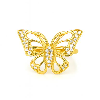 Butterfly Style Round-Cut Gemstones Yellow Gold Ring