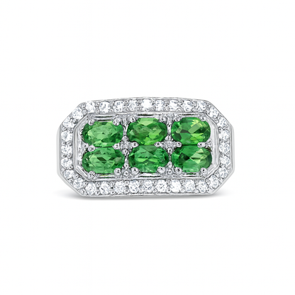 Six Oval-Cut Green Gemstones Birthstone Ring