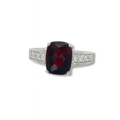 Garnet Cushion-Cut Birthstone Gold Ring