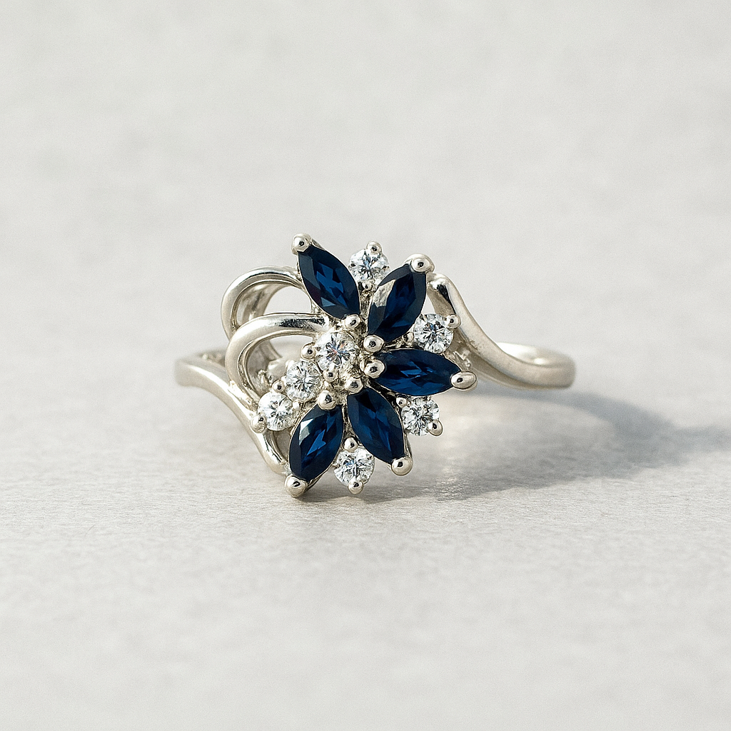 Midnight Sapphire Marquise-Cut White Gold Ring