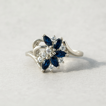 Midnight Sapphire Marquise-Cut White Gold Ring