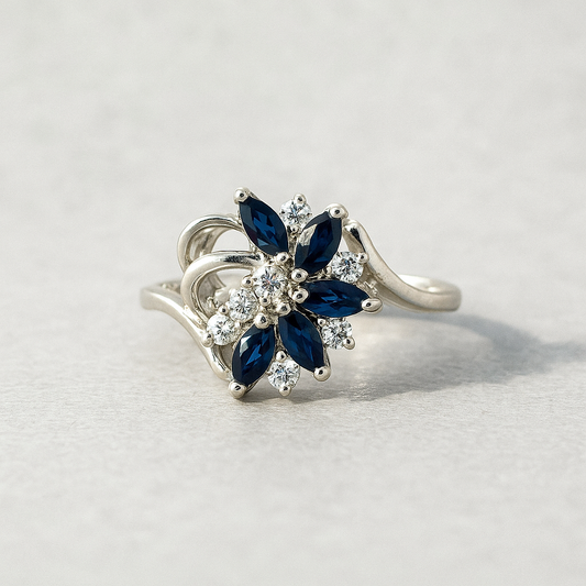 Midnight Sapphire Marquise-Cut White Gold Ring