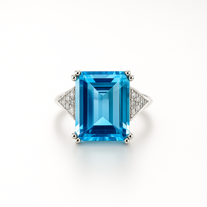 Blue Topaz Emerald-Cut White Gold Ring
