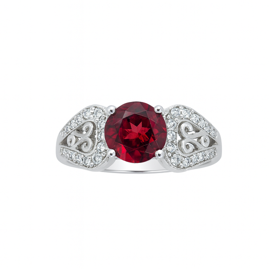 Garnet Round-Cut Birthstone Gold Ring