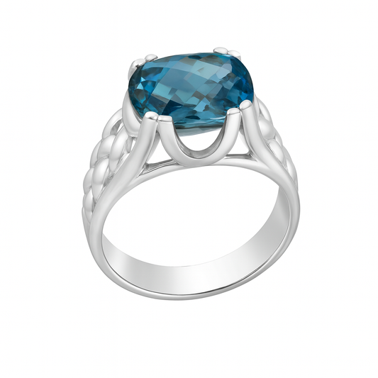 Blue Topaz Cushion-Cut Birthstone Gold Ring