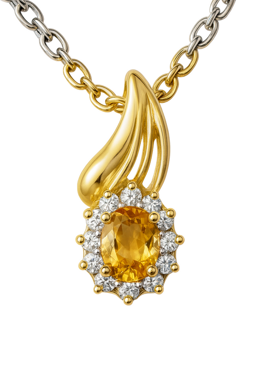 Citrine Oval-Cut Yellow Gold Pendant