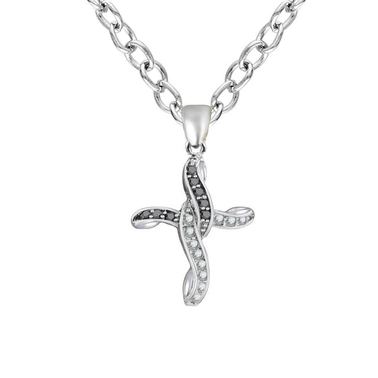 Dual Tone Twist Diamond Cross Pendant