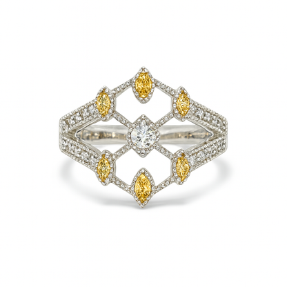 Striking Geometric Round-Cut Gemstones White Gold Ring