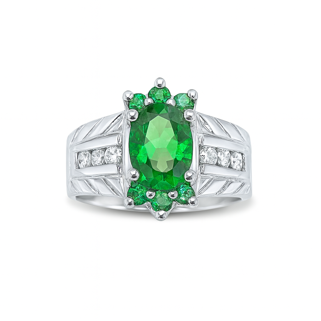 Oval-Cut Green Gemstone Birthstone Ring