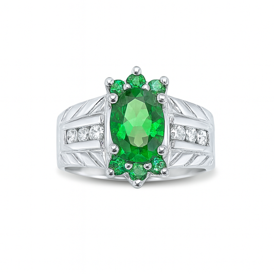 Oval-Cut Green Gemstone Birthstone Ring